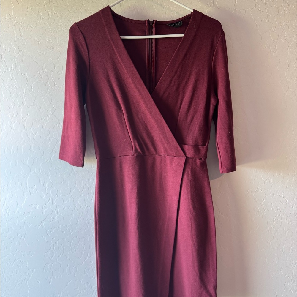 Topshop Red Sheath Dress V-neck 3/4 Sleeve